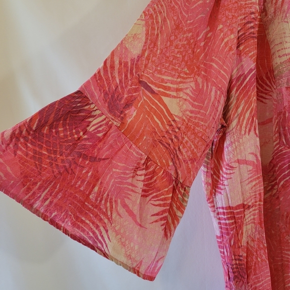 Catherine Women's Red Leaf Prints Blouse Sz 3X Tassle 3/4 Sleeve Boho Minimalist - Picture 5 of 12